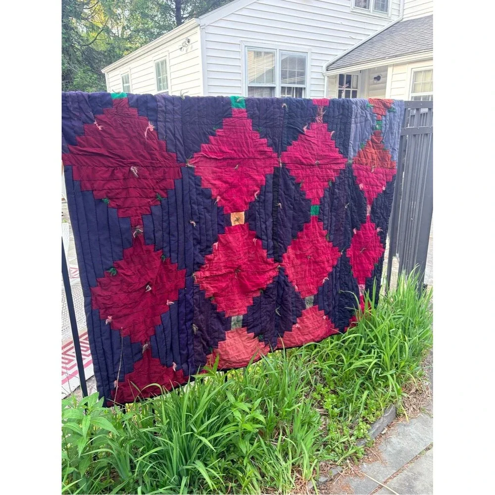 Handmade Patchwork Quilt - Deep Red, Navy